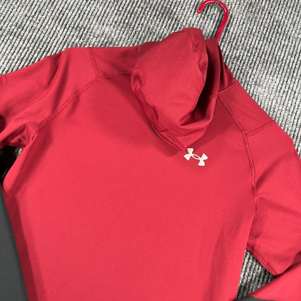 Under Armour Shirt Womens Small Red Black Long Sleeve Hooded ColdGear Fitted